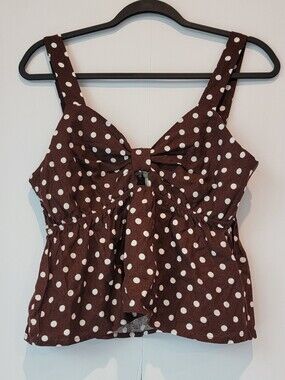 Monteau Los Angeles Brown Polka Dot Linen Blend Babydoll Tank Top NWT Size L